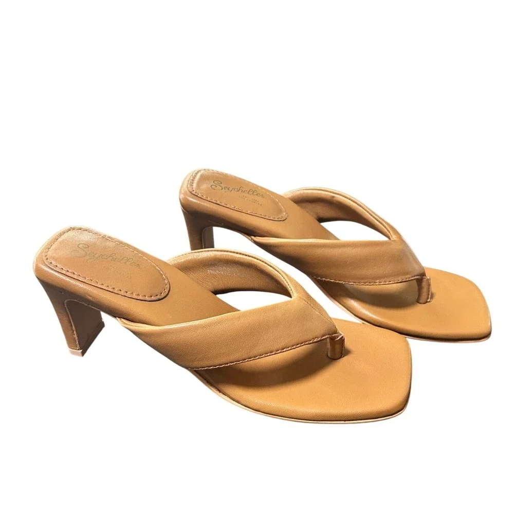 Seychelles Womens Tan Leather Square Toe Block Heel Sandals Size 7.5 - WD